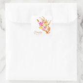 Roze en Gele Minimalistische Bloemachtige Bruidsdo Vierkante Sticker (Tas)