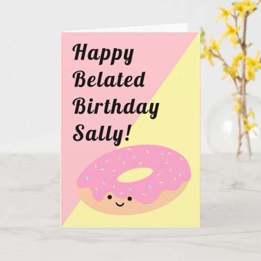 Roze en gele noot | Happy Birthday Folded Kaart (Gele Bloem)