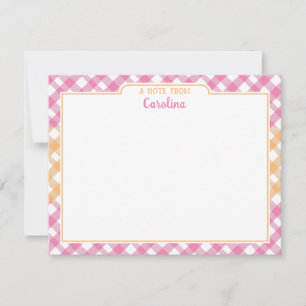 Roze en gele Oranje preppy Gingham Stationery Notitiekaartje