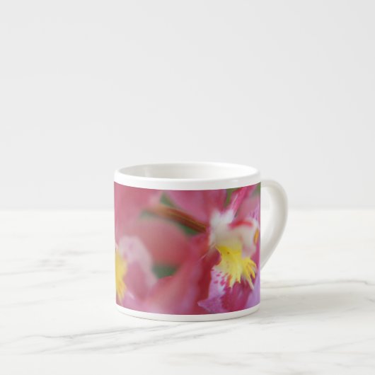 Roze en gele orchideeën espresso kop (Voorkant rechts)