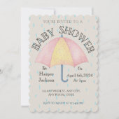 Roze en gele paraplu met regendruppels kaart (Voorkant)