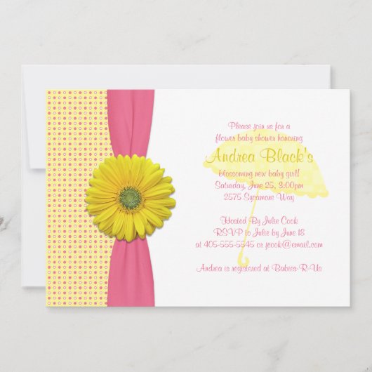 Roze en gele poka Dots Baby shower Invitation Kaart (Voorkant)