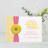 Roze en gele poka Dots Baby shower Invitation Kaart (Staand voorkant)