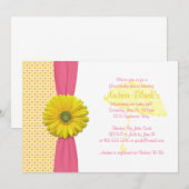 Roze en gele poka Dots Baby shower Invitation Kaart (Voorkant / Achterkant)