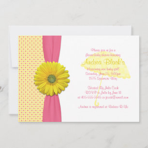 Roze en gele poka Dots Baby shower Invitation Kaart