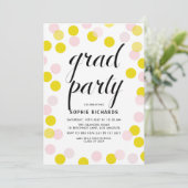 Roze en gele pokadots Confetti GraduPartij Kaart (Staand voorkant)