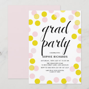 Roze en gele pokadots Confetti GraduPartij Kaart