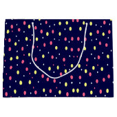 Roze en Gele Polka Dots op Navy Blue Groot Cadeauzakje (Voorkant)