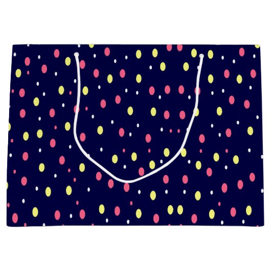 Roze en Gele Polka Dots op Navy Blue Groot Cadeauzakje (Voorkant)