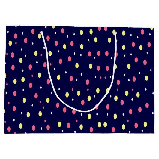 Roze en Gele Polka Dots op Navy Blue Groot Cadeauzakje (Achterkant)