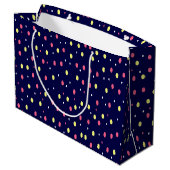 Roze en Gele Polka Dots op Navy Blue Groot Cadeauzakje (Achterkant Gekanteld)