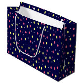 Roze en Gele Polka Dots op Navy Blue Groot Cadeauzakje (Voorkant Gekanteld)