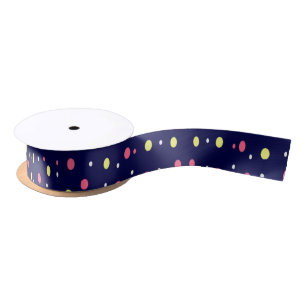 Roze en Gele Polka Dots op Navy Blue Satijnen Lint