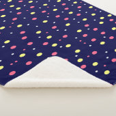 Roze en Gele Polka Dots op Navy Blue Sherpa Deken (3/4)