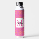 Roze en gele polka stippen patroon monogram waterfles (Links)