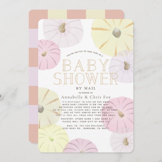 Roze en gele pompoenen Baby shower per post Kaart (Voorkant / Achterkant)