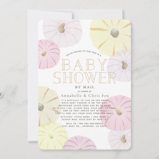 Roze en gele pompoenen Baby shower per post Kaart (Voorkant)