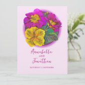 Roze en gele primrose lentevertrouwsuitnodigingen kaart (Staand voorkant)