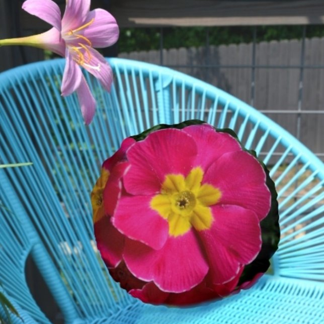 Roze en Gele Primroses Heldere Bloemen Botanisch Rond Kussen (Creator heeft geüpload)