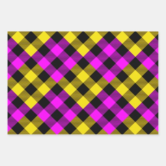 Roze en gele Quilt Buffalo Plaid Holiday Inpakpapier Vel (Voorkant)