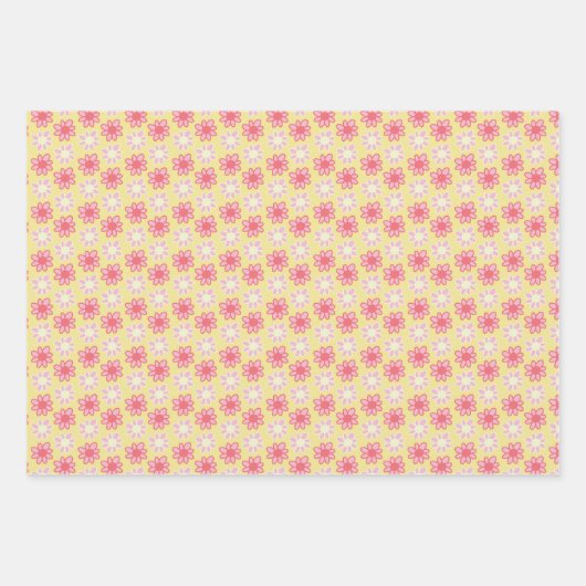 roze en gele retro bloem inpakpapier vel (Voorkant)