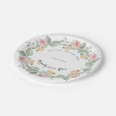 Roze en Gele Rose Krans Trouwpapier Borden Papieren Bordje (Gekanteld)