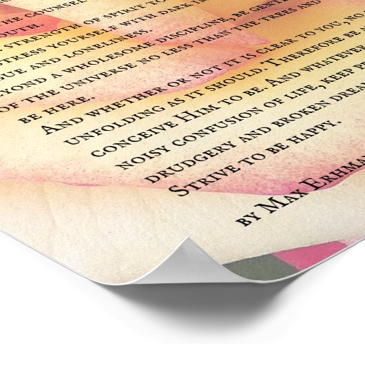 Roze en gele roze en desiderata gedicht poster (Hoek)