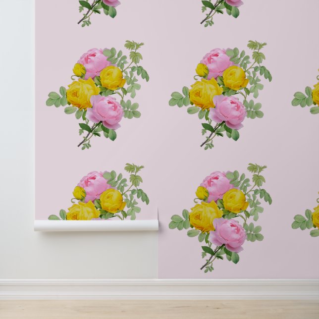  Roze en Gele Rozen Bloemen Behang (Applicatie)