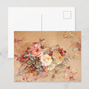 Roze en gele rozen  briefkaart