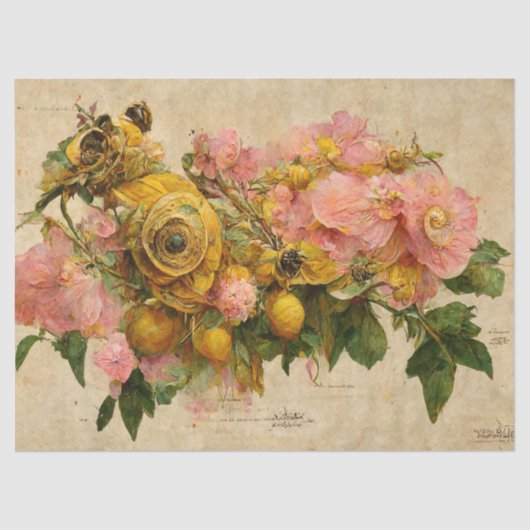  roze en gele rozen Ephemera-ontkoppeling Tissuepapier (Voorkant)