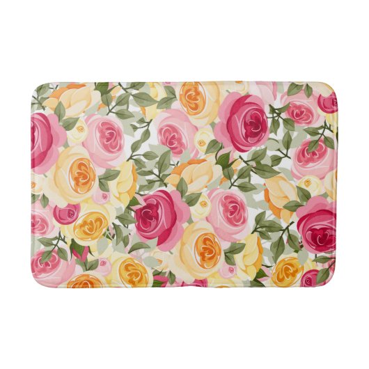 Roze en gele rozen Farmhouse Shabby Chic Floral Badmat (Voorkant)