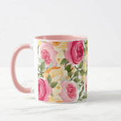 Roze en gele rozen Farmhouse Shabby Chic Floral Mok (Links)