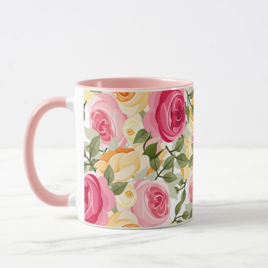 Roze en gele rozen Farmhouse Shabby Chic Floral Mok (Links)