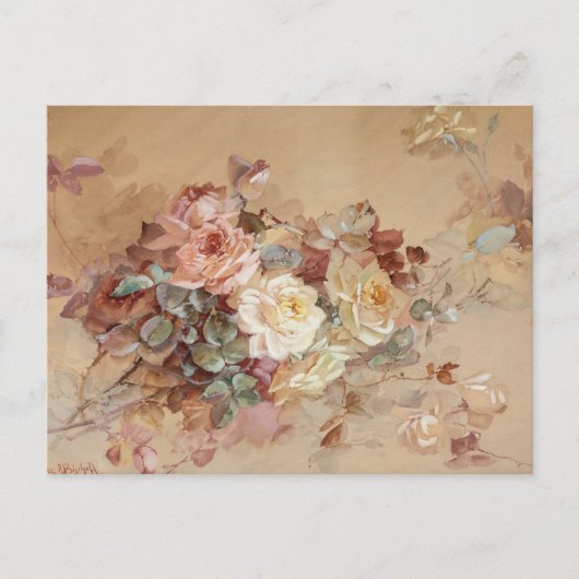 Roze en gele rozen – Franz Bischoff Briefkaart (Voorkant)