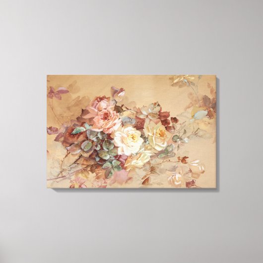 Roze en gele rozen – Franz Bischoff Canvas Afdruk (Voorkant)