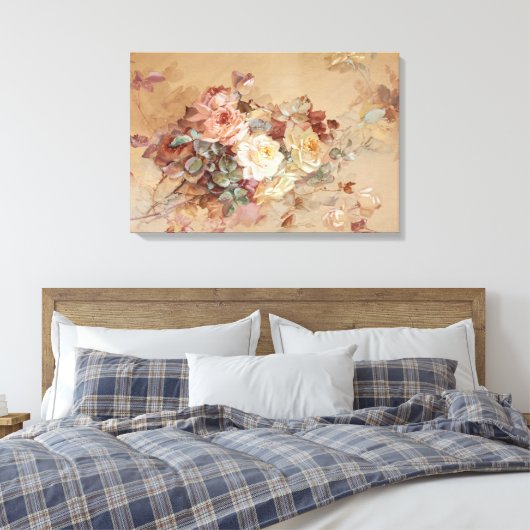 Roze en gele rozen – Franz Bischoff Canvas Afdruk (Insitu (Slaapkamer))