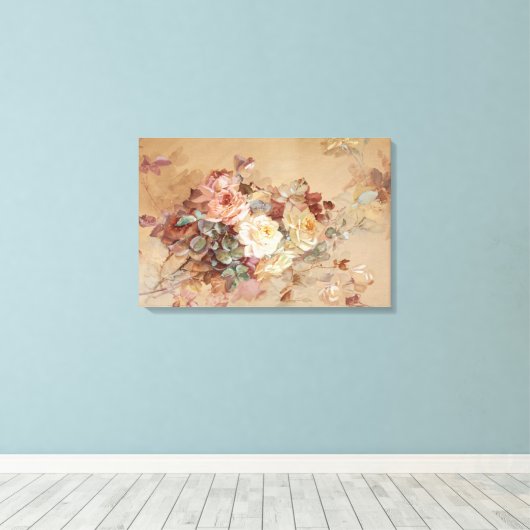 Roze en gele rozen – Franz Bischoff Canvas Afdruk (Insitu (Houten vloer))