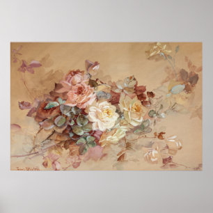 Roze en gele rozen – Franz Bischoff Poster