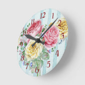 Roze en gele rozen met bandenontwerp ronde klok (Hoek)