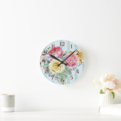 Roze en gele rozen met bandenontwerp ronde klok (Huis)