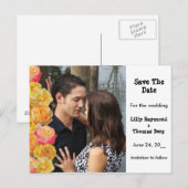 Roze en gele rozen slaan de datum op aankondigingskaart (Voorkant / Achterkant)