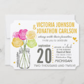 Roze en gele rozen Typografie Moderne bruiloft Kaart (Voorkant)