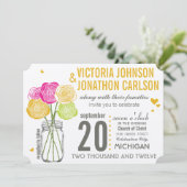 Roze en gele rozen Typografie Moderne bruiloft Kaart (Staand voorkant)