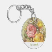  roze en gele rozen Voeg Jouw naam toe Sleutelhanger (Voorkant Links)