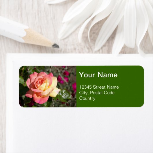  roze en gele rozenbloem, aangepast etiket (Insitu)