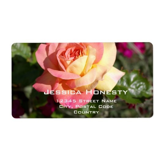  roze en gele rozenbloem, aangepast etiket (Voorkant)