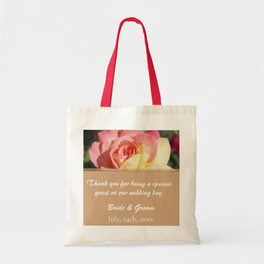 Roze en gele rozenbloem bruiloft bedankt tote bag (Voorkant)