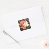  roze en gele rozenbloem. Floral Vierkante Sticker (Envelop)