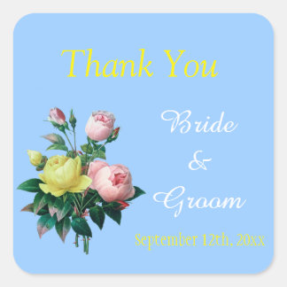 roze en gele rozenbloemen bruiloft bedankt vierkante sticker