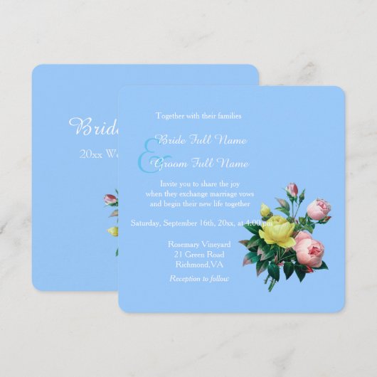 roze en gele rozenbloemen bruiloft kaart (Voorkant / Achterkant)